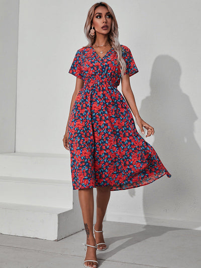 Mayumi – Printed V-Neck Midi Dress