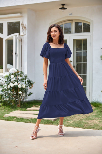 Selene – Off-Shoulder Shirred Midi Dress