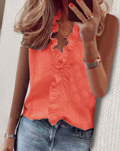 Sophie – Ruffled V-Neck Sleeveless Blouse