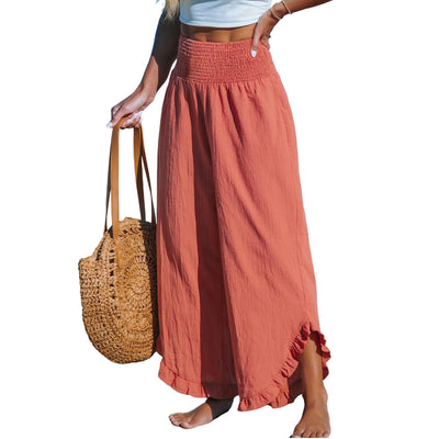 Isoldea – Smocked Ruffle Hem Trousers