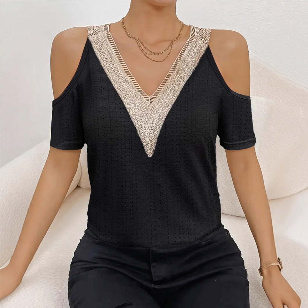 Giselda – Cold Shoulder Lace Trim Top
