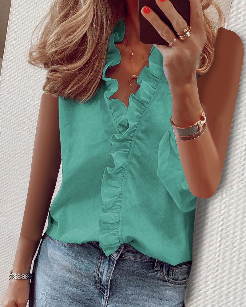 Sophie – Ruffled V-Neck Sleeveless Blouse