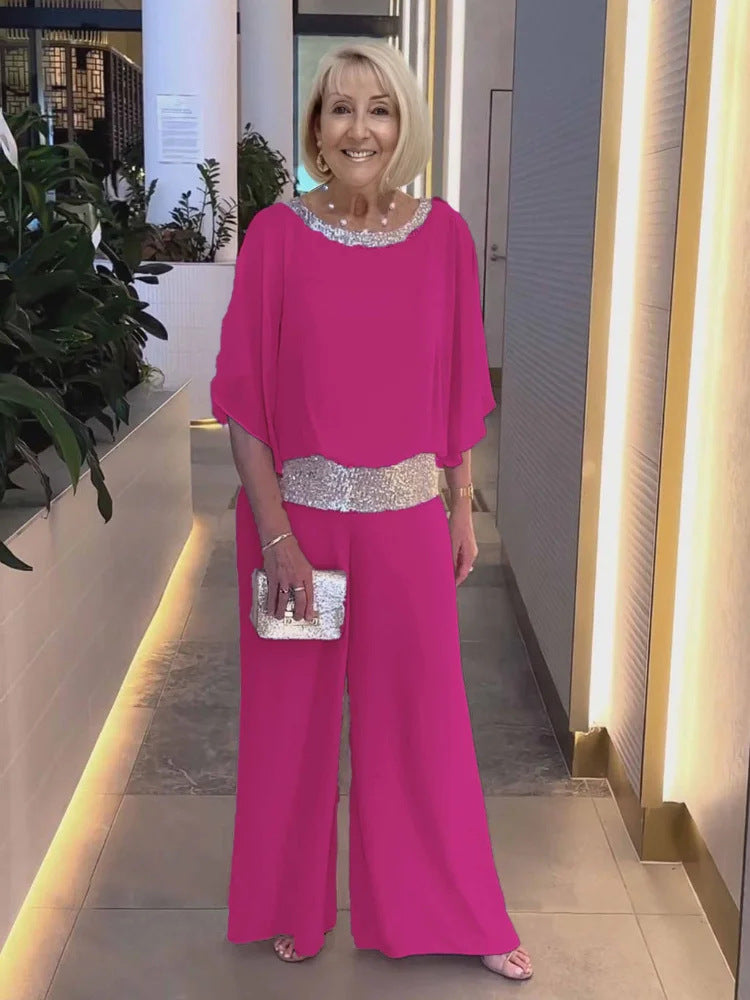 Urielle – Sequin Trim Wide-Leg Jumpsuit