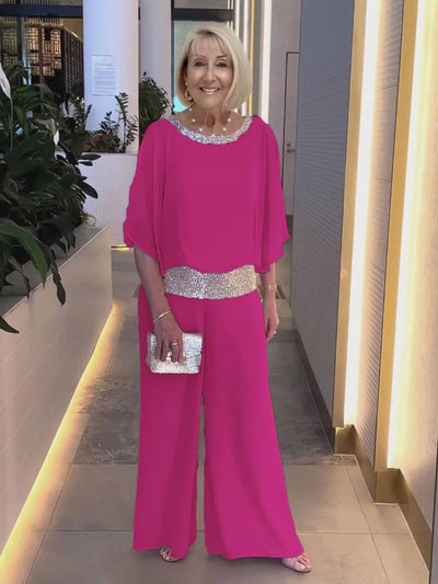 Urielle – Sequin Trim Wide-Leg Jumpsuit