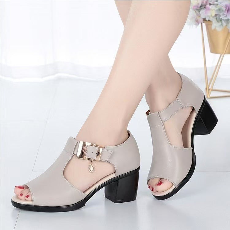 Beatriz – Buckled Peep-Toe Block Heels