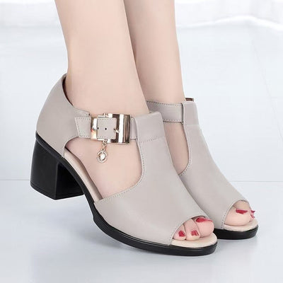 Beatriz – Buckled Peep-Toe Block Heels