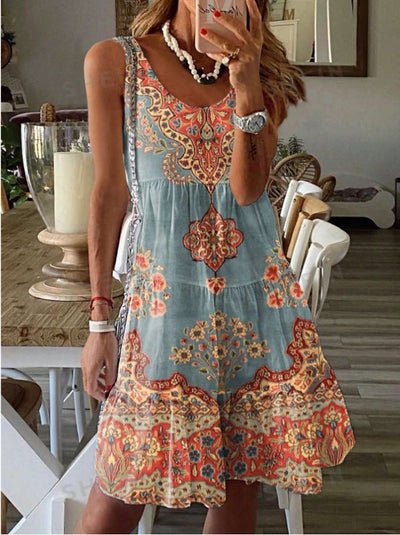 Nina – Sleeveless Boho Print Sundress