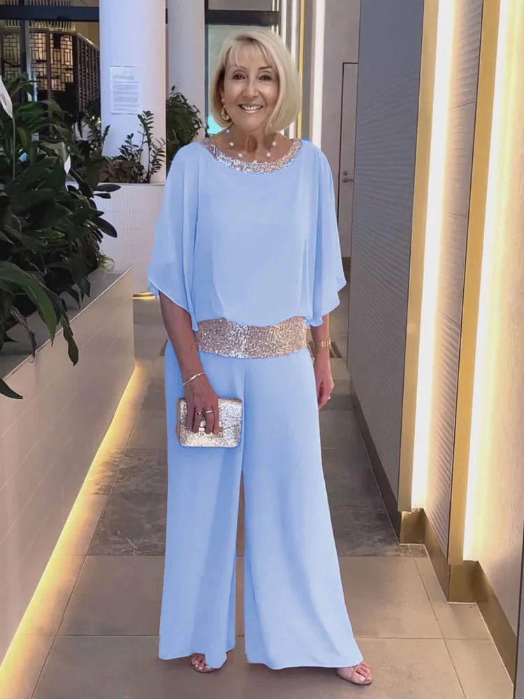 Urielle – Sequin Trim Wide-Leg Jumpsuit