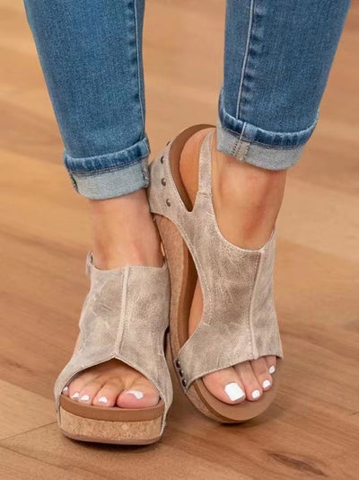Loise – Cut-Out Cork Wedge Sandals