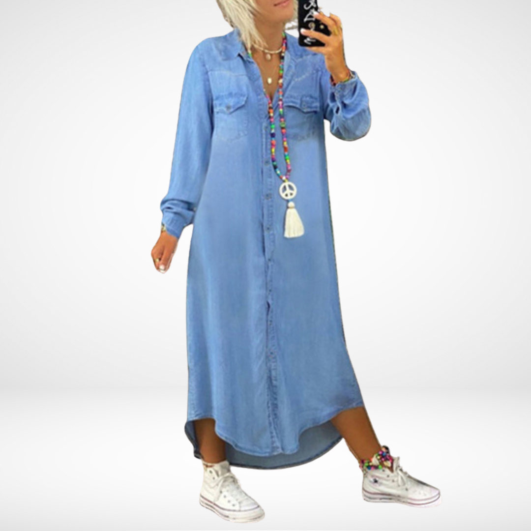 Sofia™ | Long-Sleeved Maxi Dress in Denim