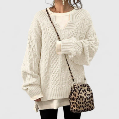 Oversized Knit Sweater with Cable Pattern