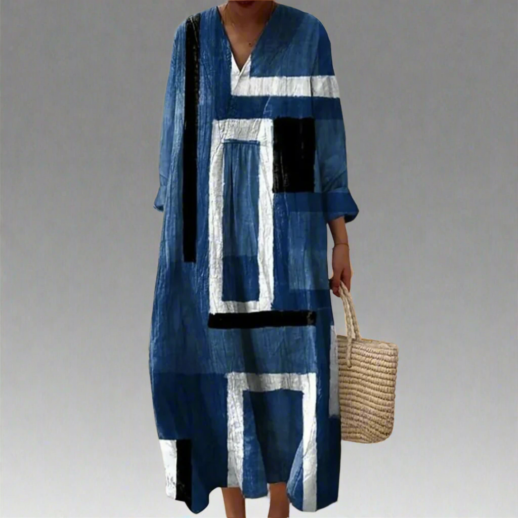 Monique™ | Abstract Navy Loose Maxi Dress