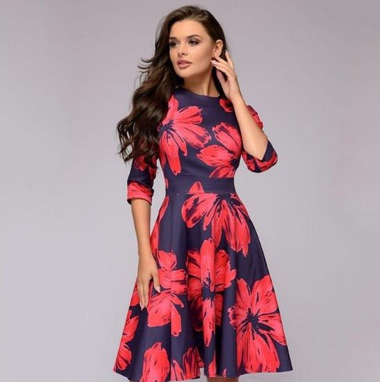 Moira – Elegant Midi Dress with Floral Design