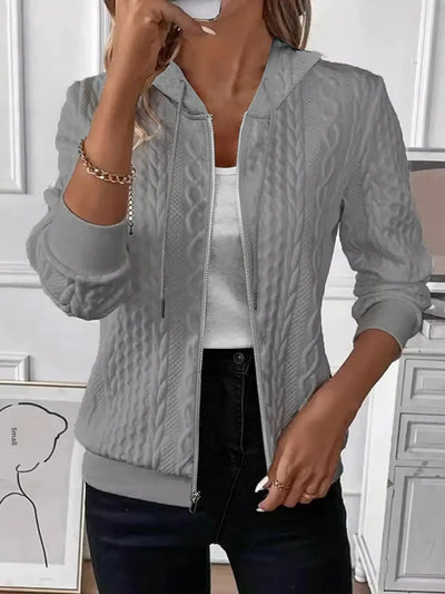 Elvarine - Cable Knit Zip-Up Bomber Jacket
