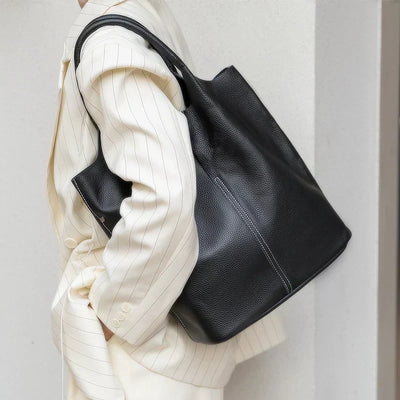 Light blue bucket bag with a luxurious leather look