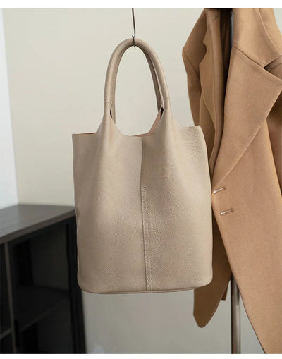 Light blue bucket bag with a luxurious leather look