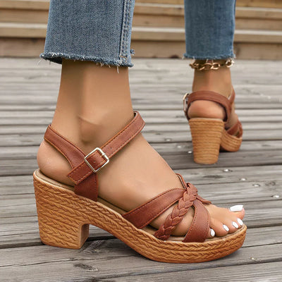 Madelaine – Braided Strap Block Heel Sandals