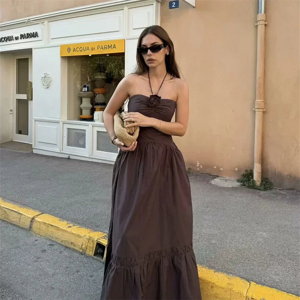 Jackie - Rose Detail Halter Dress