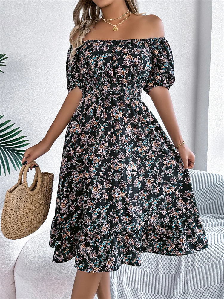 Sama – Shirred Floral Midi Dress