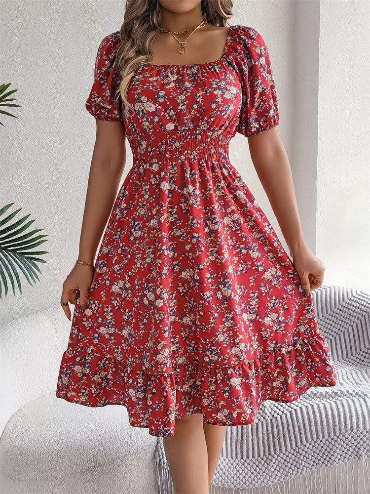 Sama – Shirred Floral Midi Dress