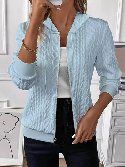 Elvarine - Cable Knit Zip-Up Bomber Jacket