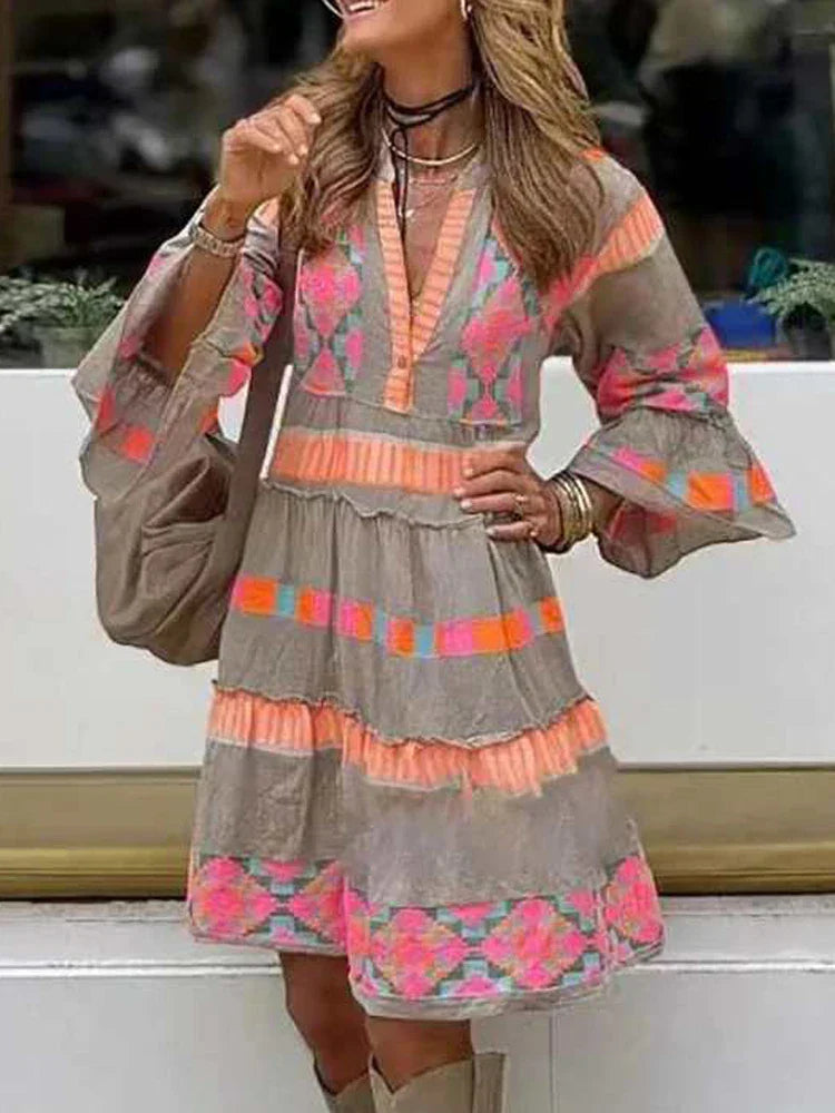 Kissia - Artistic Boho Print Dress