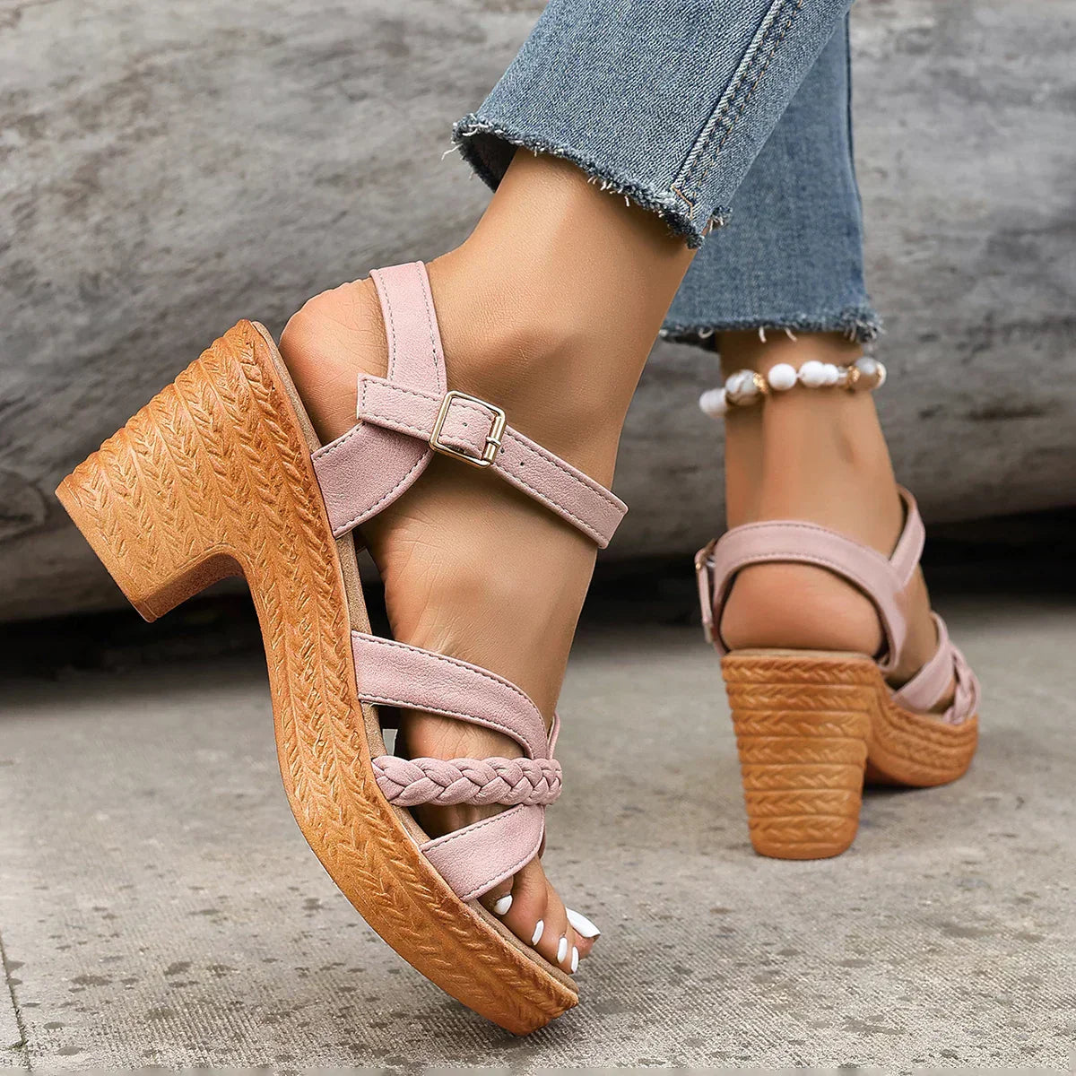 Madelaine – Braided Strap Block Heel Sandals