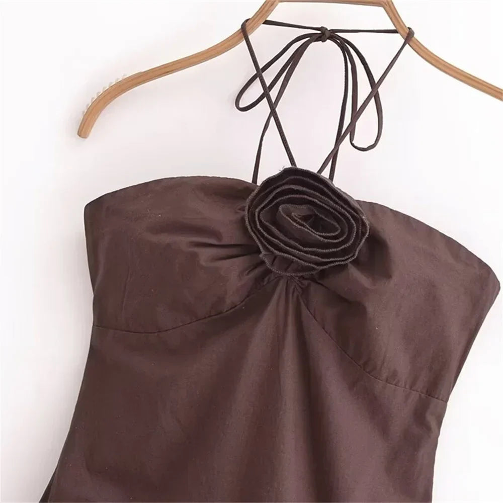 Jackie - Rose Detail Halter Dress