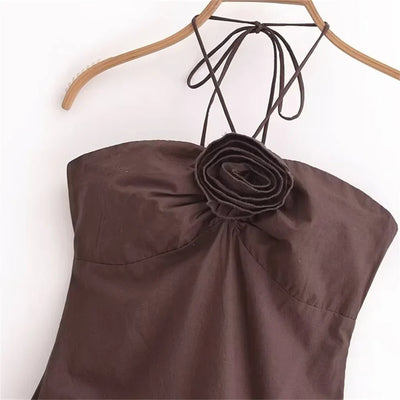 Jackie - Rose Detail Halter Dress