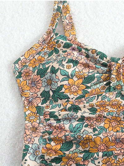 Evelyn - Floral Print Halter Neck Swimsuit