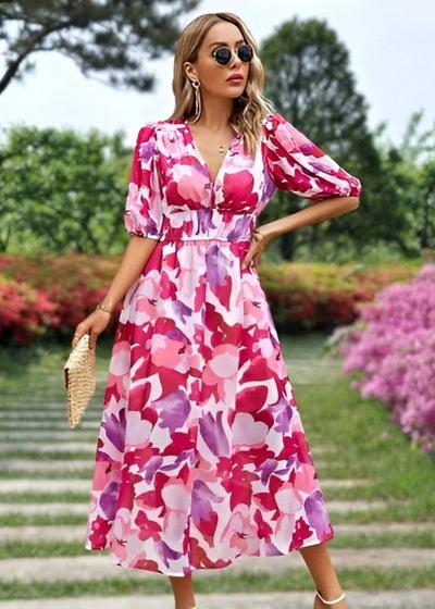 Cerys – Printed V-Neck Maxi Dress
