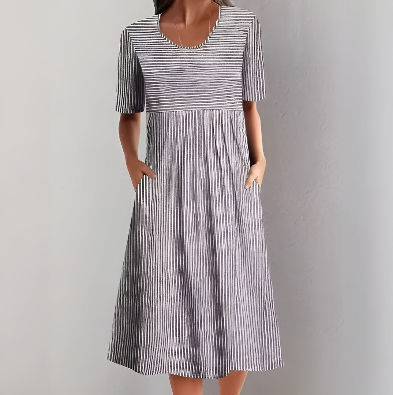 Aquella™ - Elegant Striped Midi Dress with Ocean-Inspired Feel