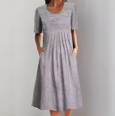 Aquella™ - Elegant Striped Midi Dress with Ocean-Inspired Feel