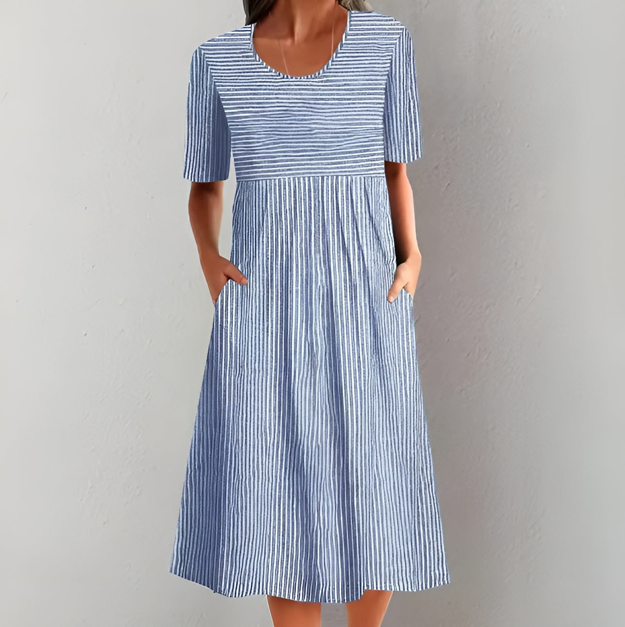Aquella™ - Elegant Striped Midi Dress with Ocean-Inspired Feel