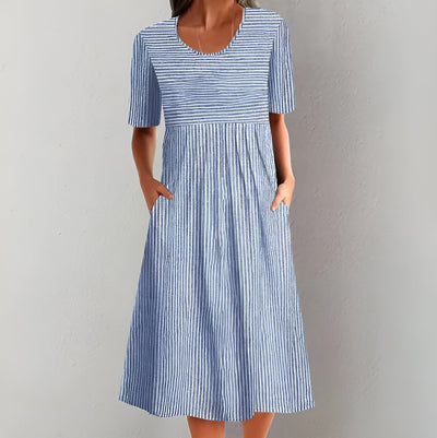Aquella™ - Elegant Striped Midi Dress with Ocean-Inspired Feel