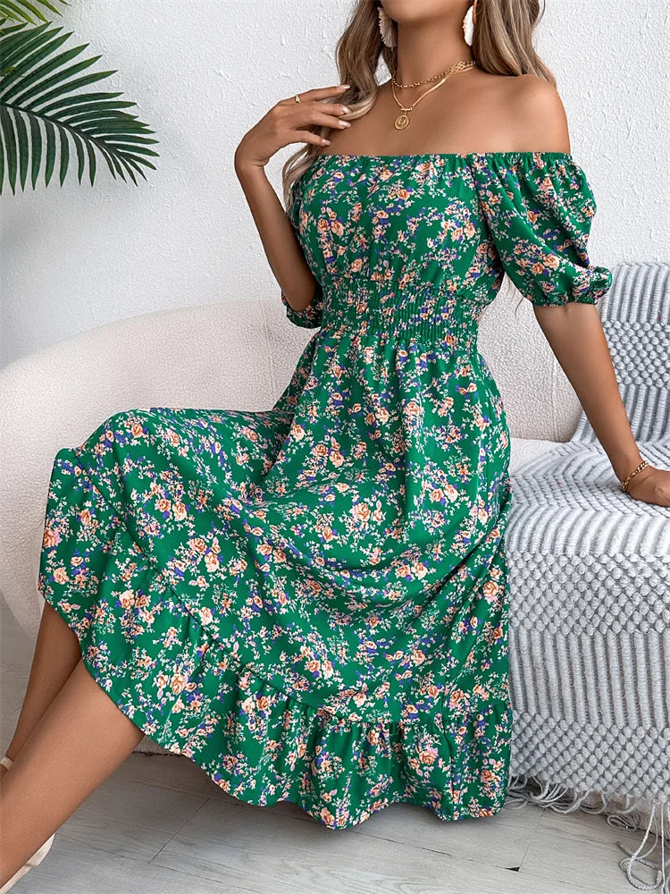 Sama – Shirred Floral Midi Dress