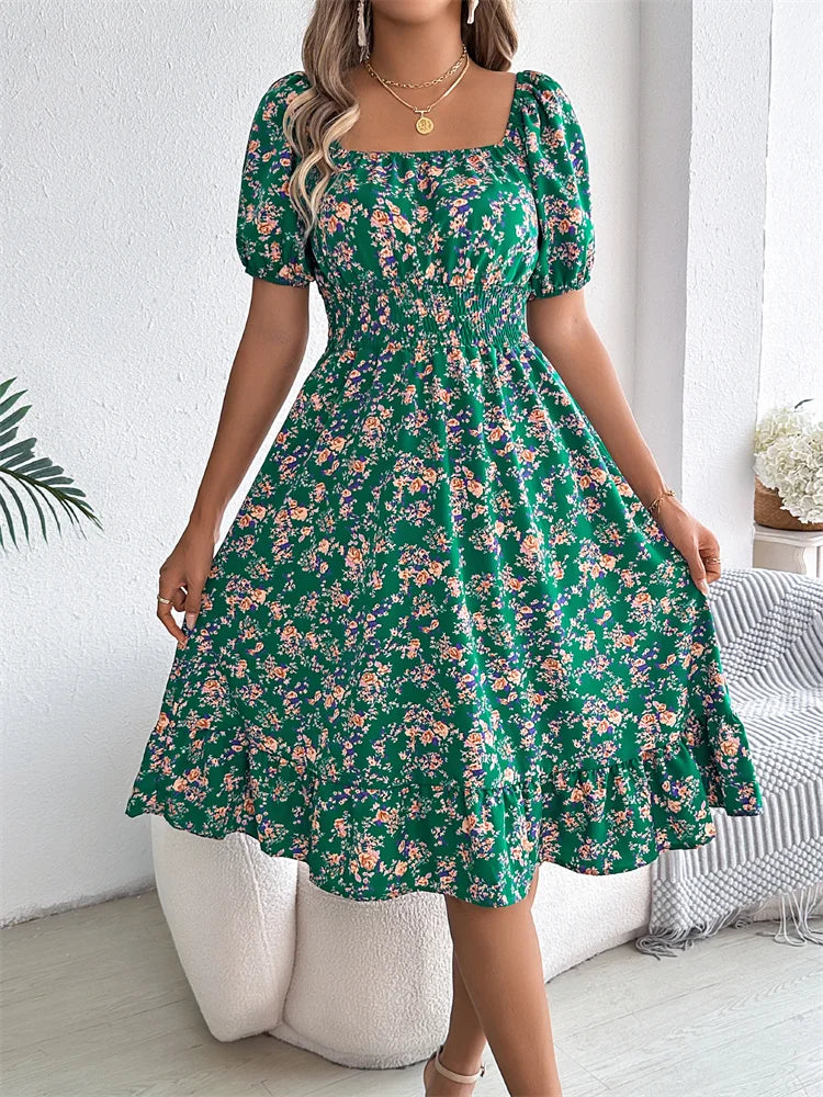 Sama – Shirred Floral Midi Dress