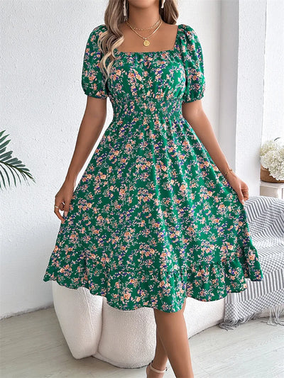 Sama – Shirred Floral Midi Dress