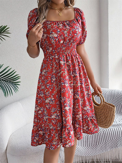 Sama – Shirred Floral Midi Dress
