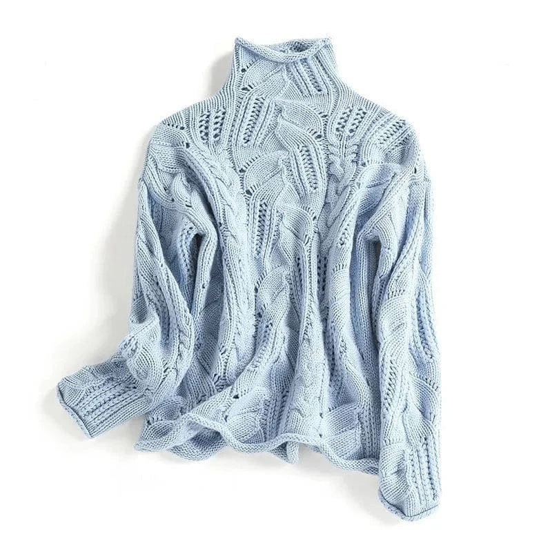Jennan - Comfortable Cable Knit Turtleneck Jumper