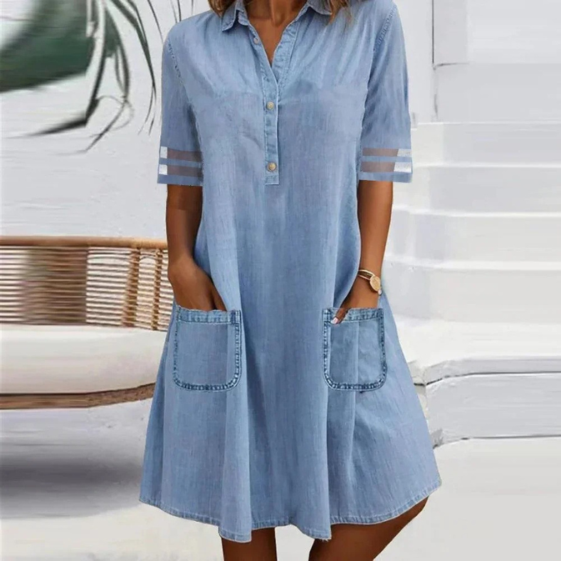 Dominique™ – Summer Denim Dress in Mini Length with Side Pockets