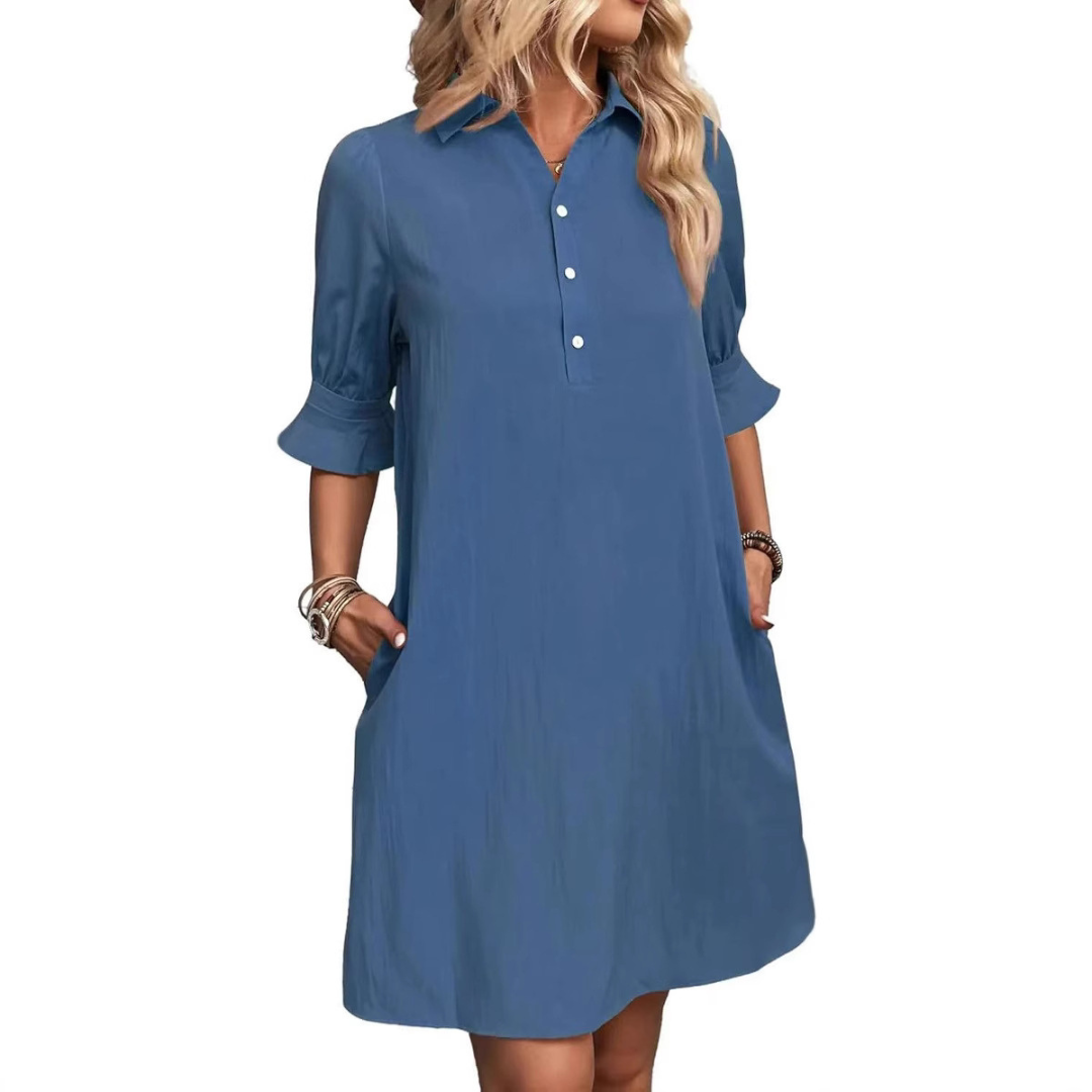 Jemima – Button-Front Puff Sleeve Dress