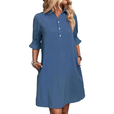 Jemima – Button-Front Puff Sleeve Dress