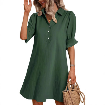 Jemima – Button-Front Puff Sleeve Dress