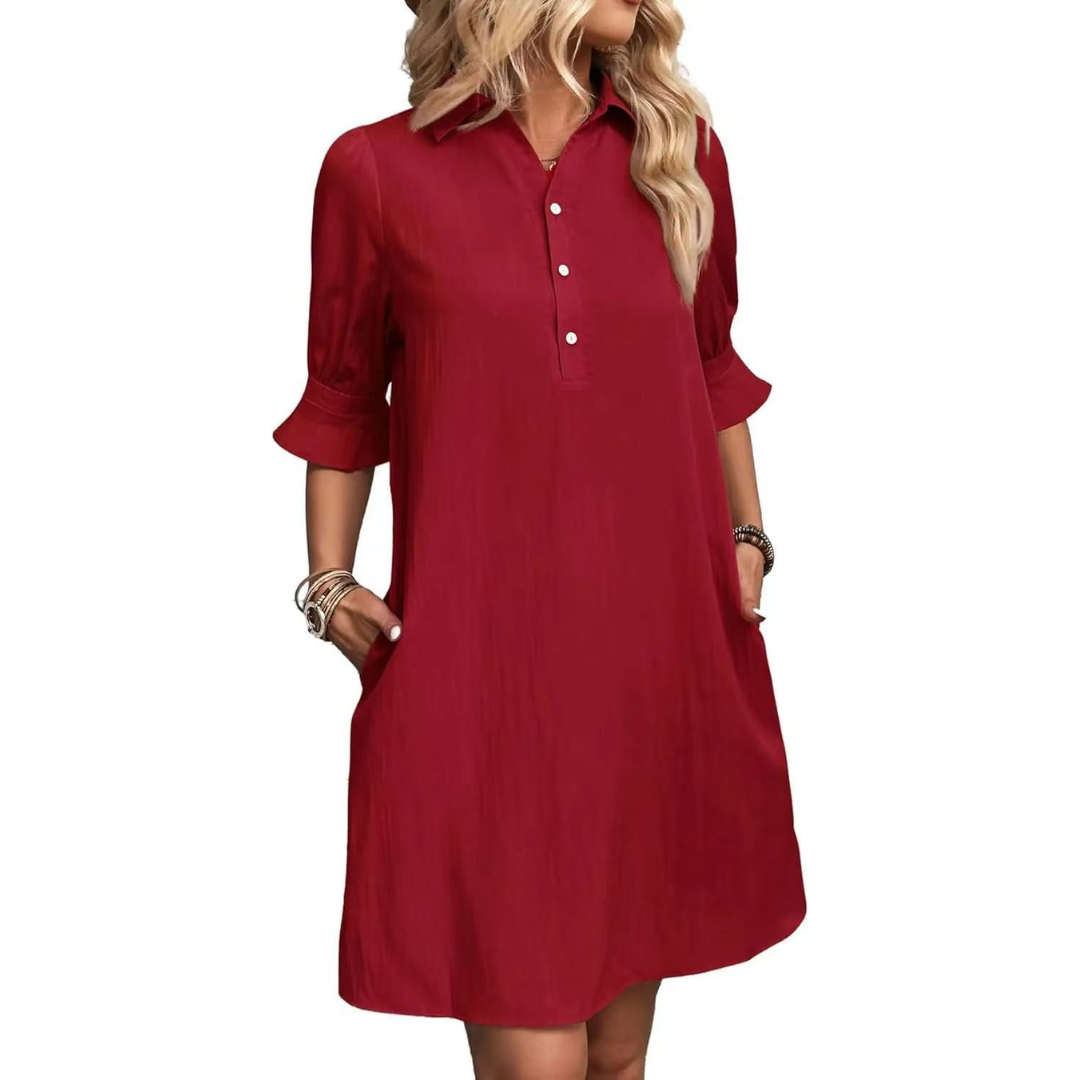 Jemima – Button-Front Puff Sleeve Dress