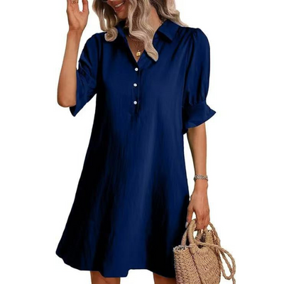 Jemima – Button-Front Puff Sleeve Dress