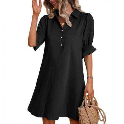 Jemima – Button-Front Puff Sleeve Dress