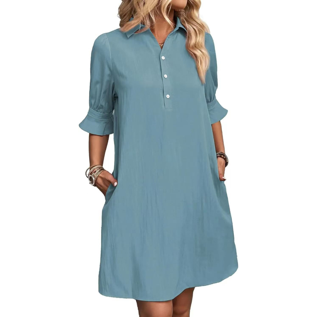 Jemima – Button-Front Puff Sleeve Dress