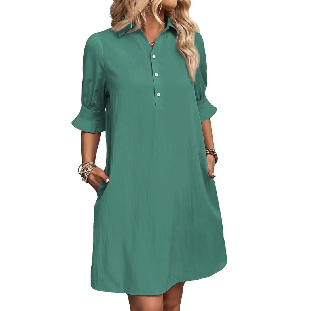 Jemima – Button-Front Puff Sleeve Dress