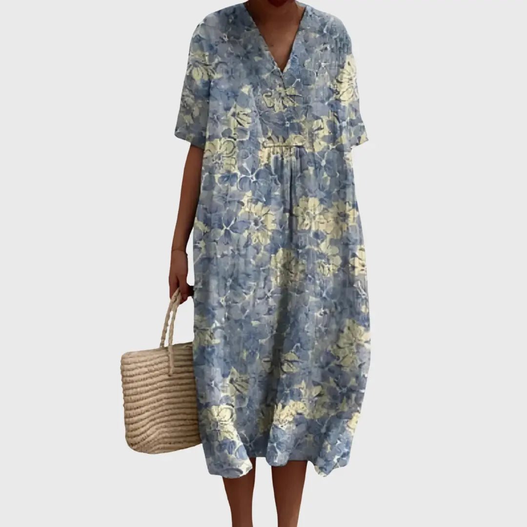 Lena | Soft Bloom V-Neck Midi Dress